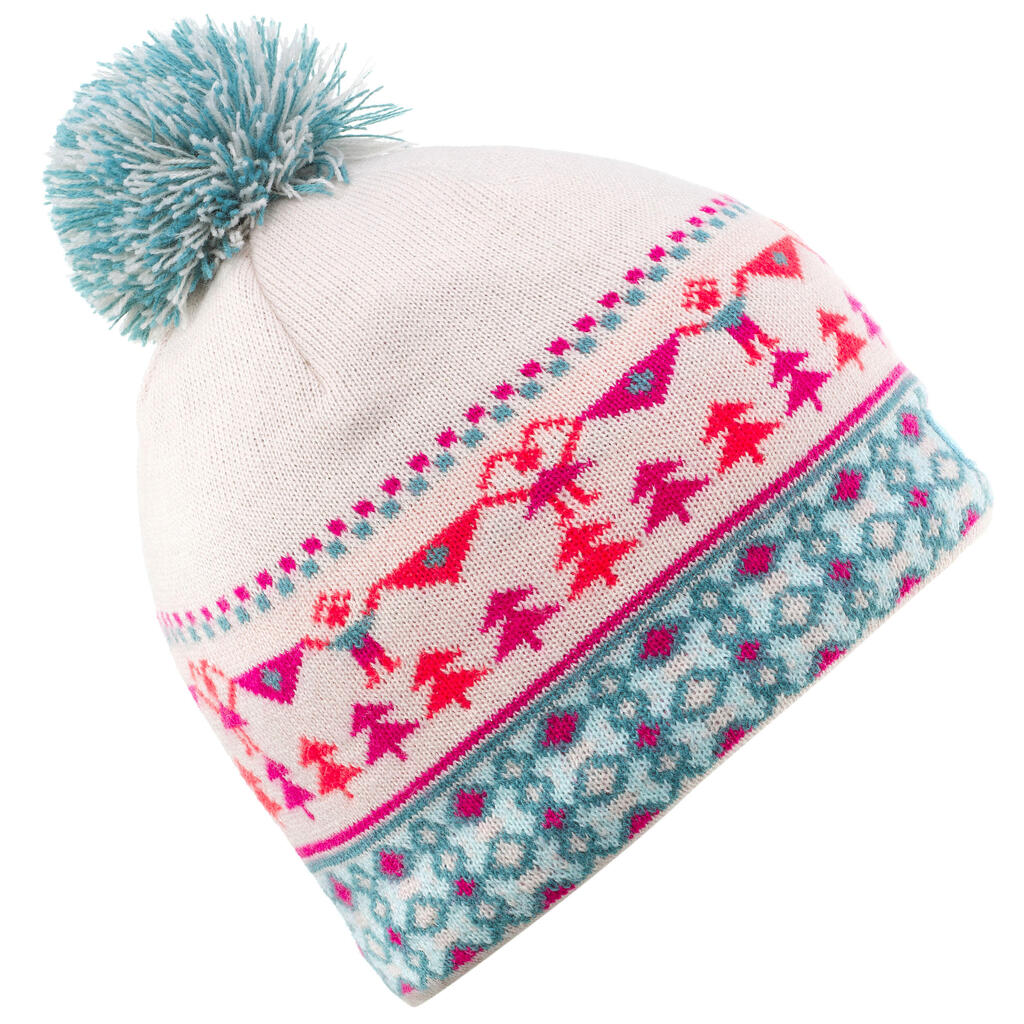 KIDS’ SKI HAT - JACQUARD - PINK TURQUOISE