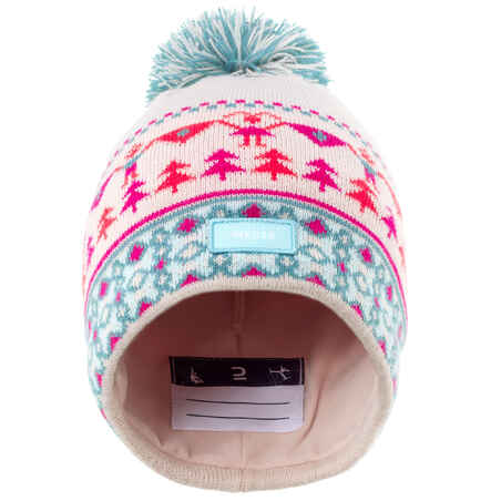 Vaikiška žakardo audinio slidinėjimo kepurė, rožinė / turkio spalvos