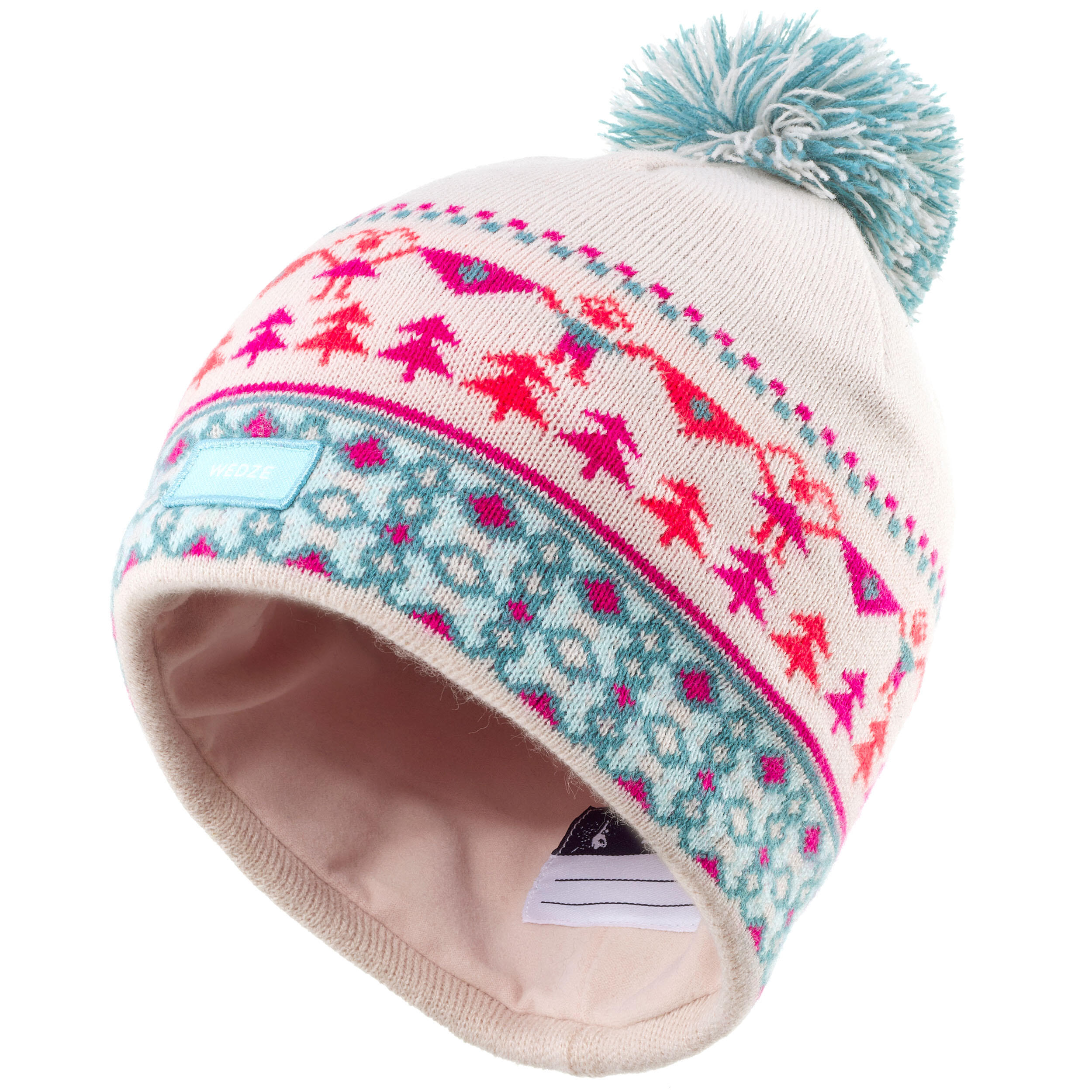 Tuque de ski enfant- jacquard blanc/rose - WEDZE