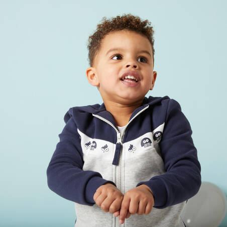 Baby's Basic Zip-Up Sweatshirt - Blue/Grey With Design