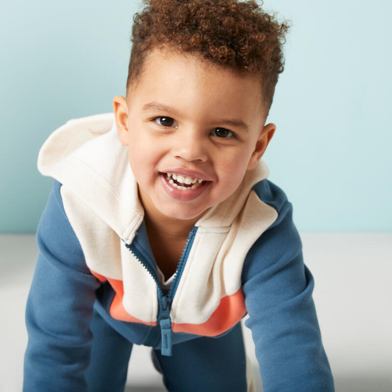 Sweat Zippé bébé - Basique Bleu/Beige avec motifs