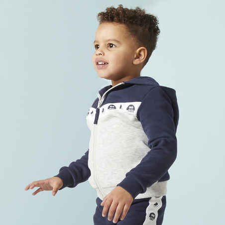 Baby's Basic Zip-Up Sweatshirt - Blue/Grey With Design