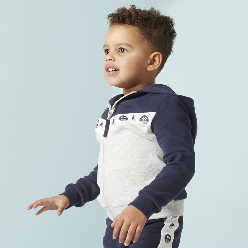 Sweat Zippé bébé - Basique Bleu/Gris avec motifs