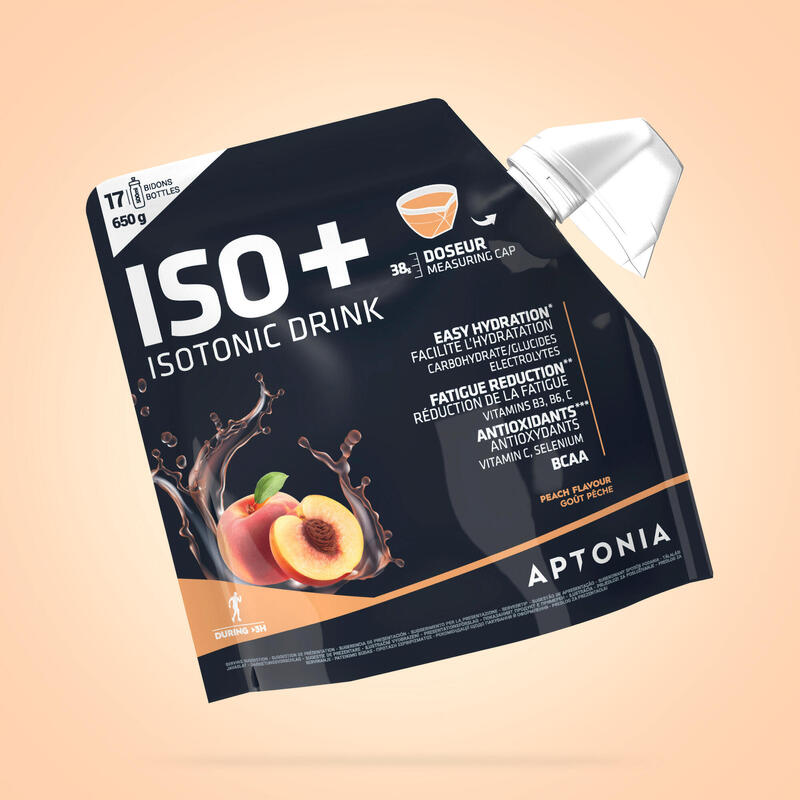 Poeder voor isotone sportdrank ISO+ perzik 650 g