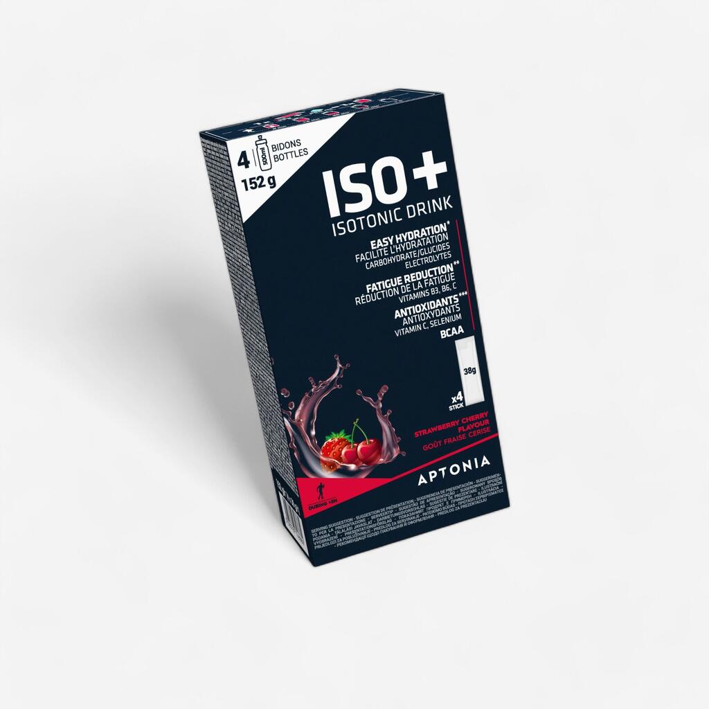 Isotonic drink powder sachets for runs over 3 hours, strawberry/cherry ISO+ x4