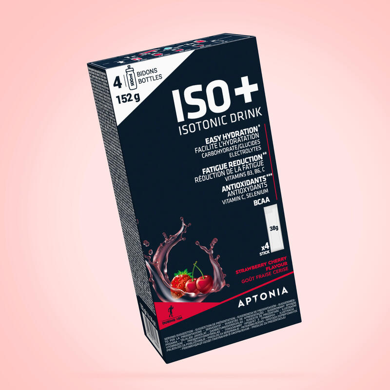 Isotonický nápoj v prášku ISO+ 4 × 38 g jahodovo-třešňový 