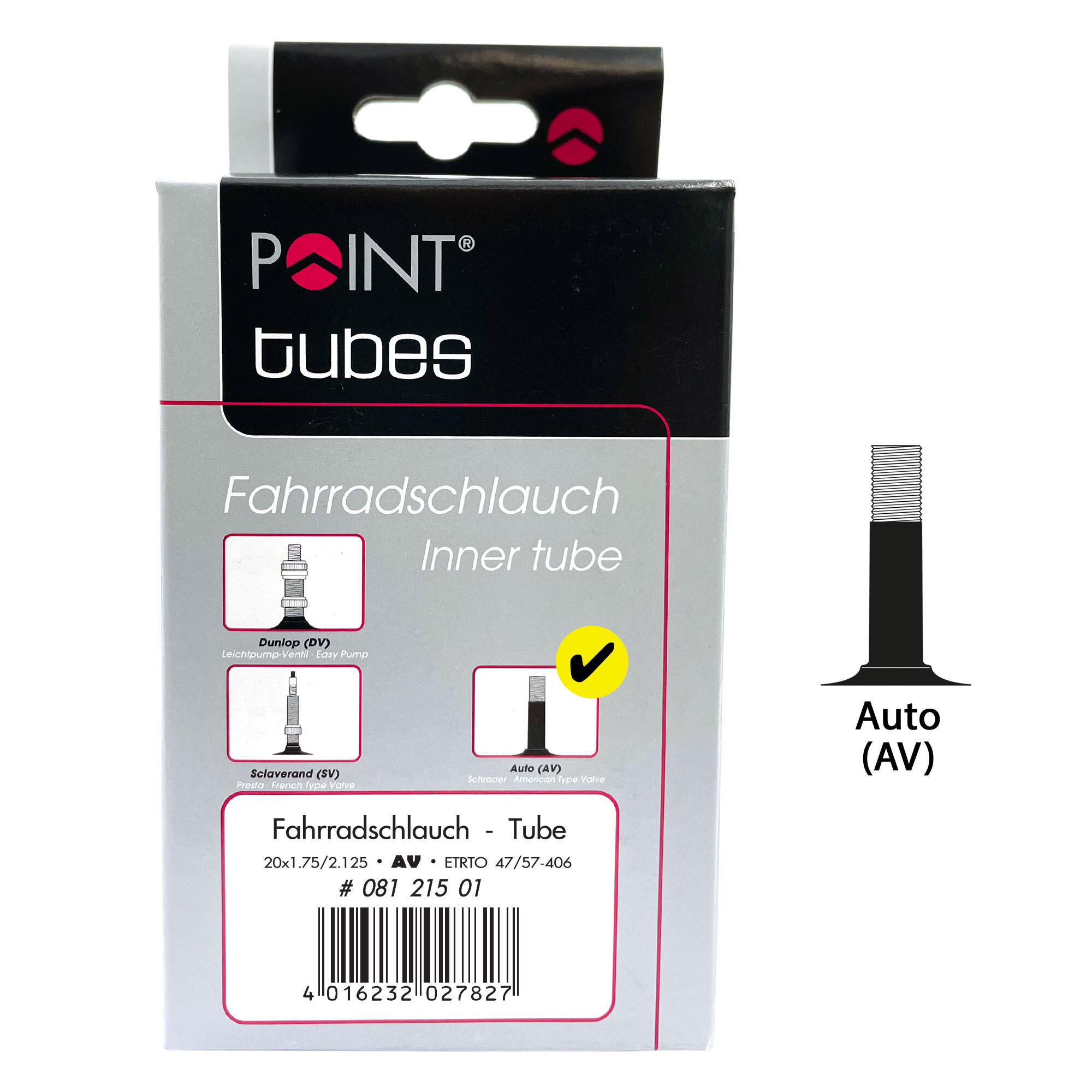Point Fahrradschlauch 20 x 1.75/2.125 Schrader 40 mm | 04016232027827 Point Fahrradschlauch 20 x 1.75/2.125 Schrader 40 mm | 04016232027827