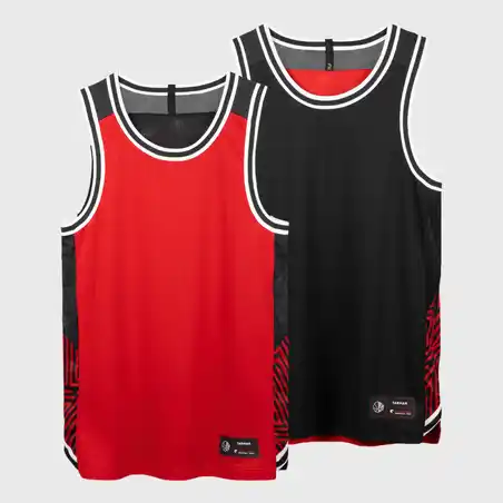 Men's/Women's Reversible Sleeveless Basketball Jersey T500R - Black/Red