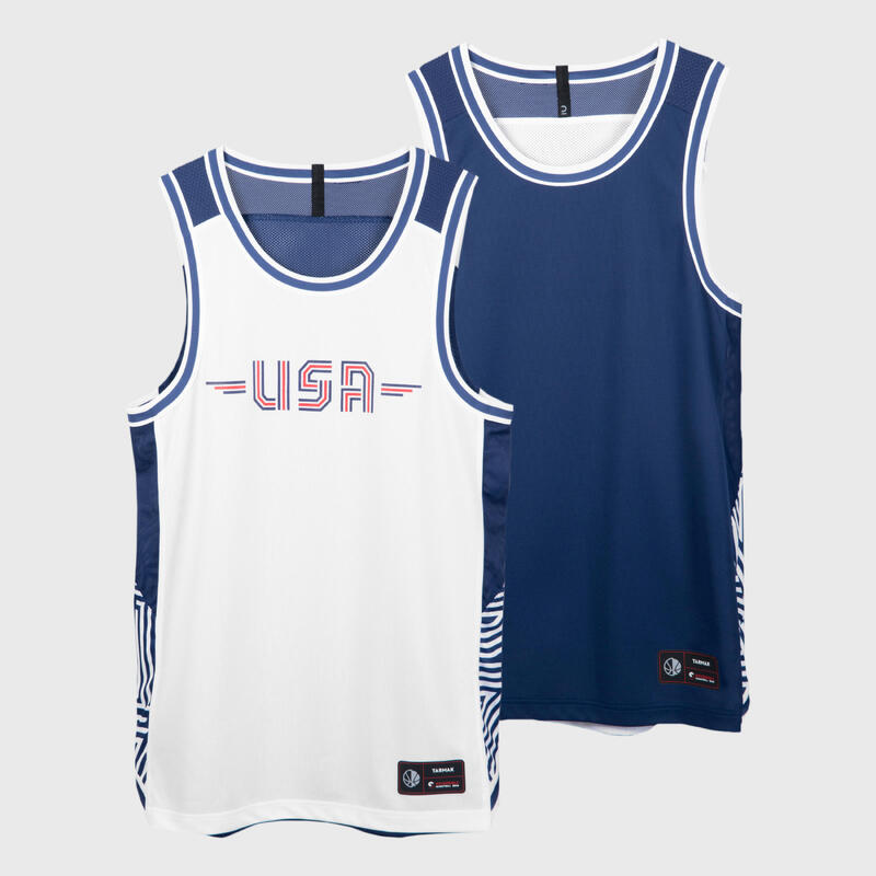 Basketbalový oboustranný dres T500R bílo-modrý 