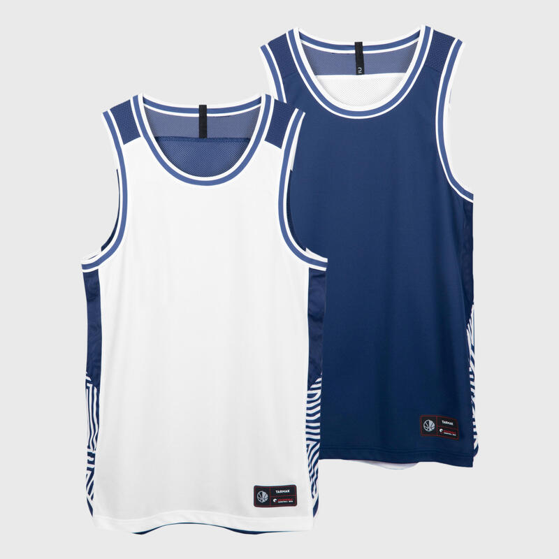 男款雙面T恤T500R - 純白配海軍藍