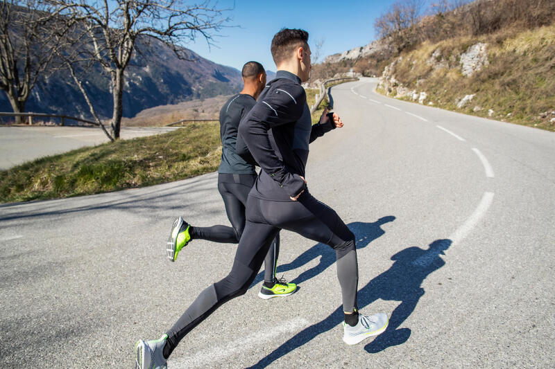 Erkek Siyah Gri Sarı Uzun Kollu Koşu Tişörtü / Yol Koşusu - KIPRUN WARM