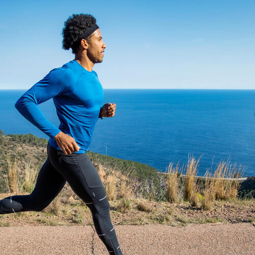 T-SHIRT RUNNING HOMME RESPIRANT MANCHE LONGUE KIPRUN CARE BLEU ROY