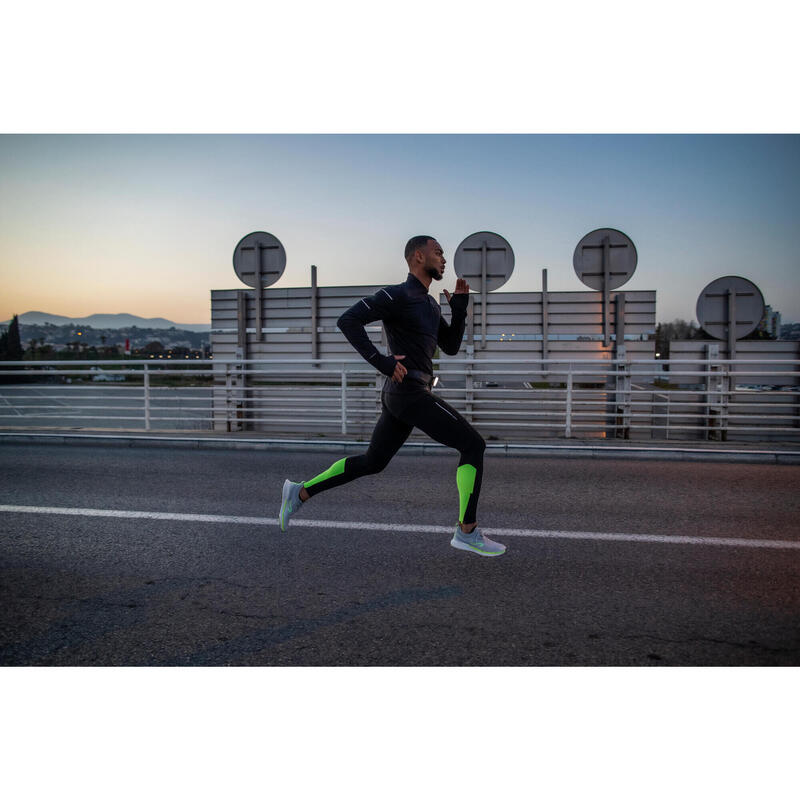 CALÇAS JUSTAS DE CORRIDA KIPRUN WARM HOMEM PRETO AMARELO