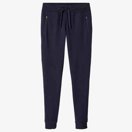 Pantalón jogger fitness ajustado de algodón con bolsillos Mujer Domyos 520 azul