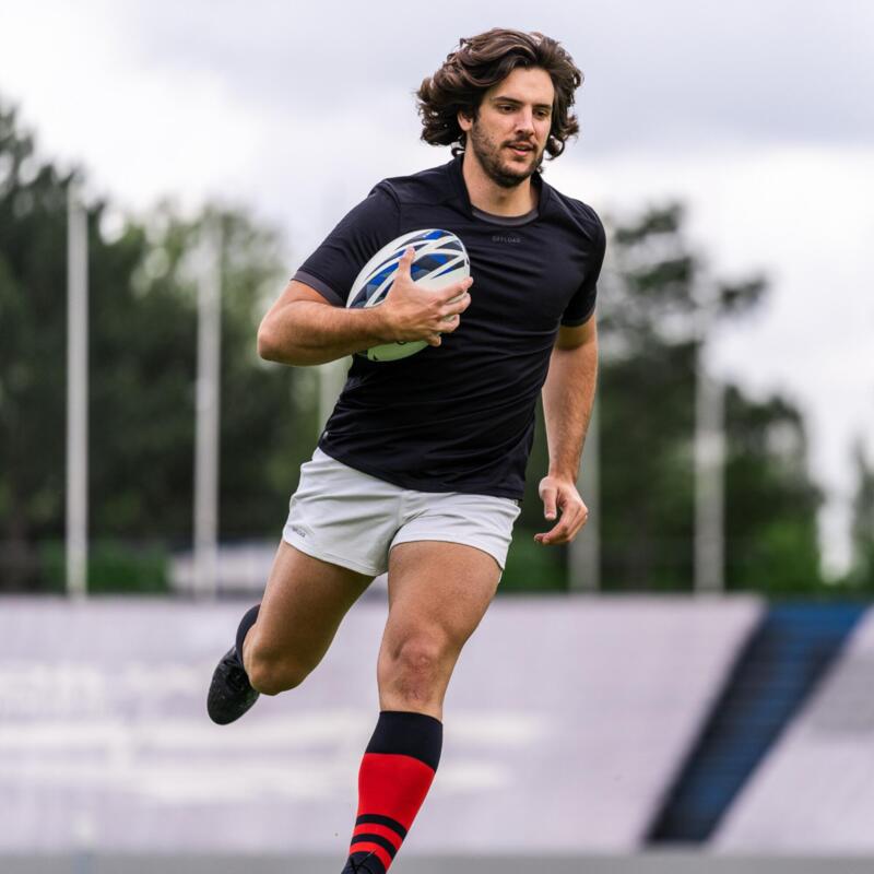 Tricou Rugby R100 Negru-Gri Bărbați