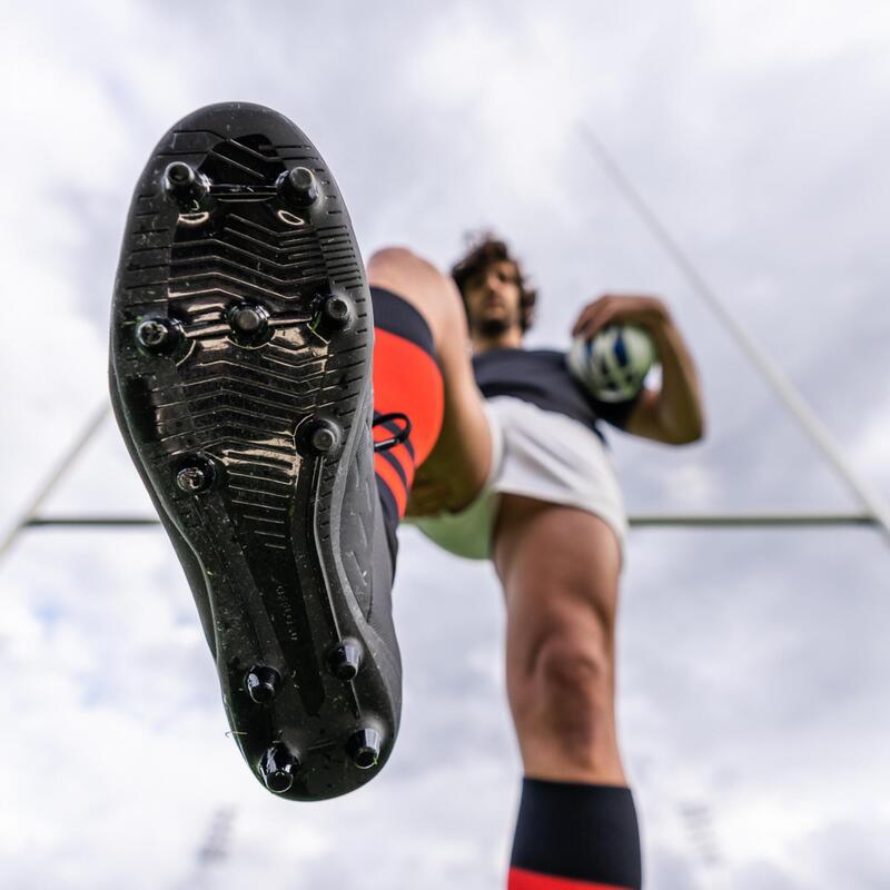 Rugbyschoenen voor heren RUGBY ADVANCE 500 FG vaste noppen droog terrein zwart/grijs