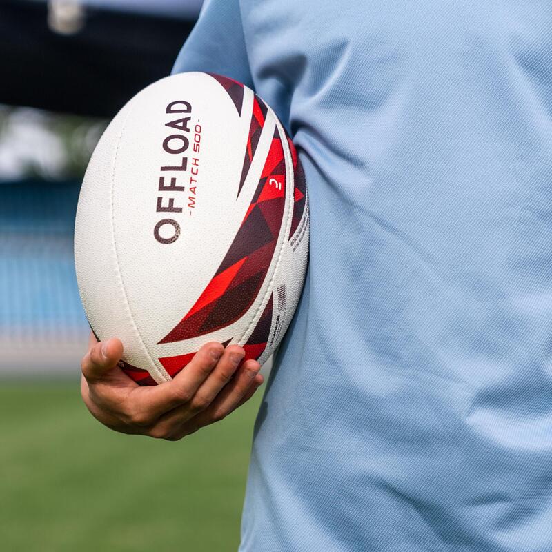 Bola de Rugby R500 Tamanho 4 para Jogos Vermelho/Branco