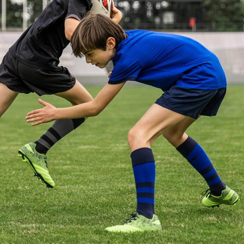 Rugby-Stutzenstrümpfe R500 hoch Kinder indigoblau