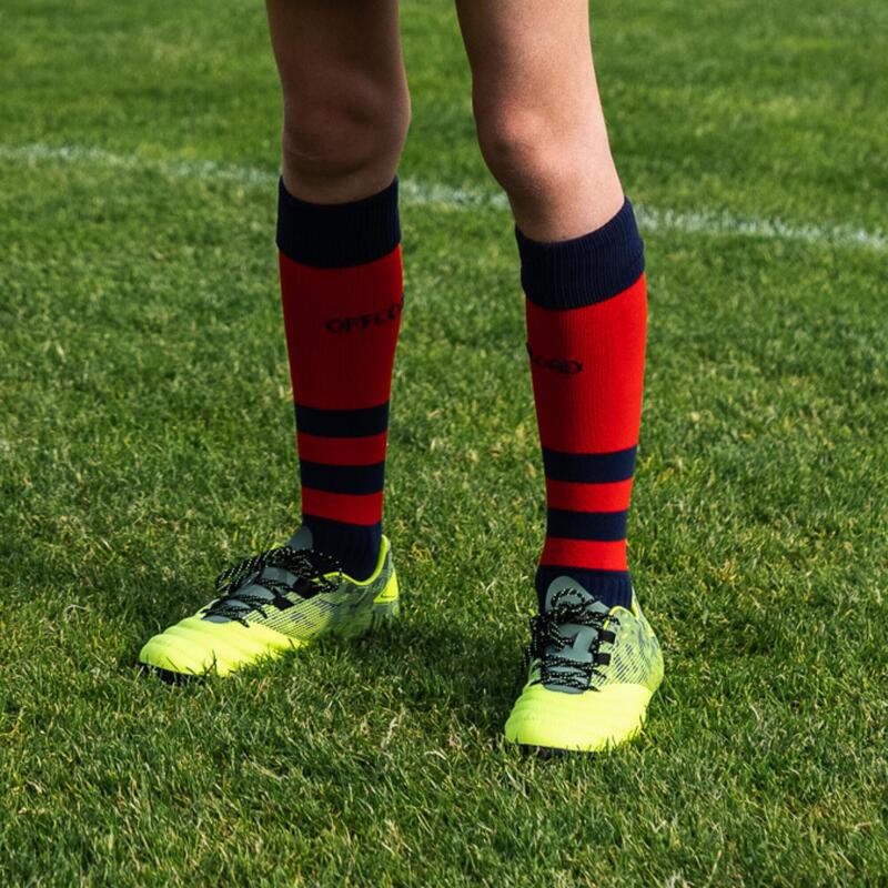 Chaussettes hautes de rugby Enfant - R500 rouge bleu