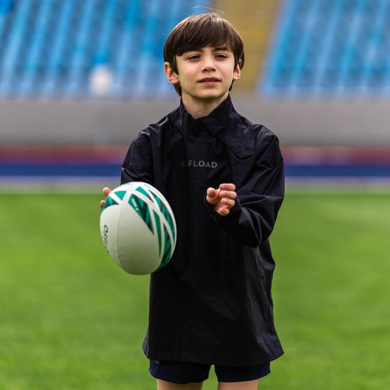 Rugbyshirt Smocktop Rugby R500 wasserdicht Kinder schwarz