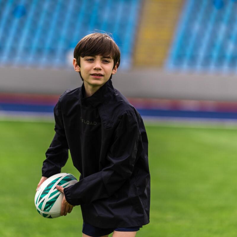 Cortaviento de lluvia impermeable rugby Niño - R500 negro