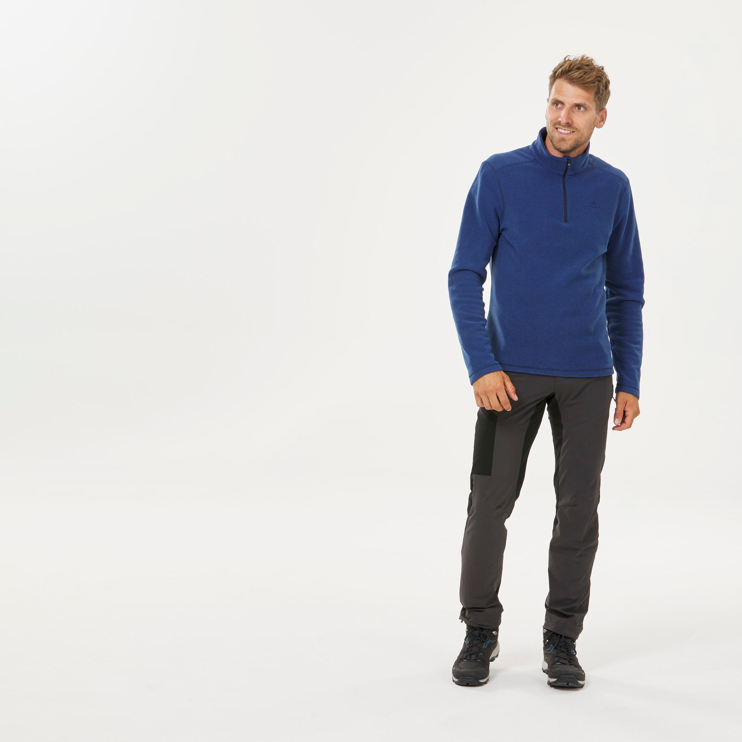 Men Sweater Half-Zip Fleece for Hiking MH100 Deep Blue