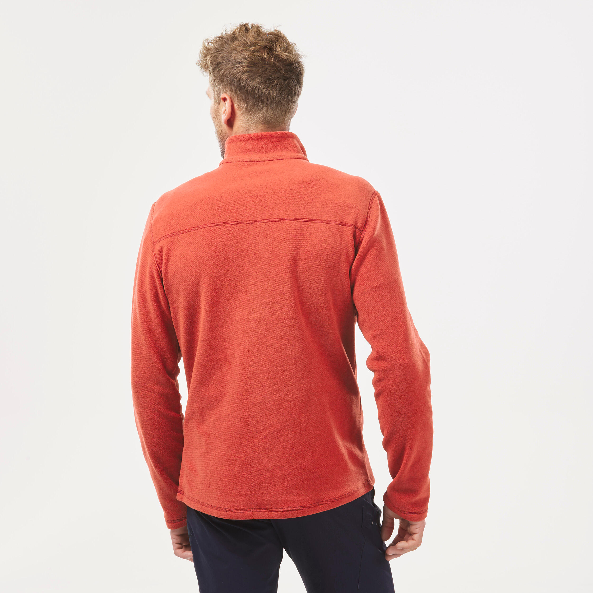 Men Sweater Half-Zip Fleece for Hiking MH100 Red