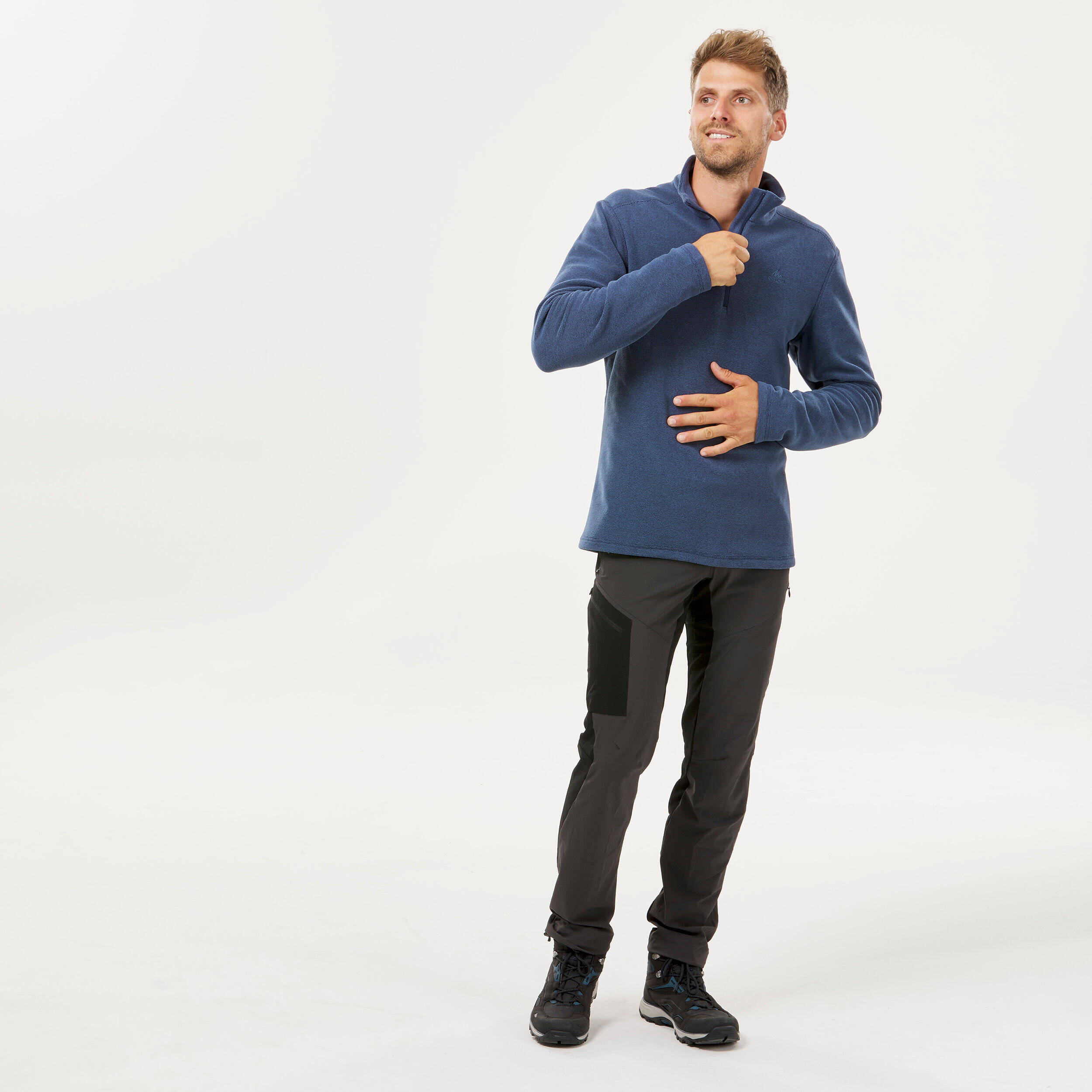Men Sweater Half-Zip Fleece for Hiking MH100 Navy Blue -  5