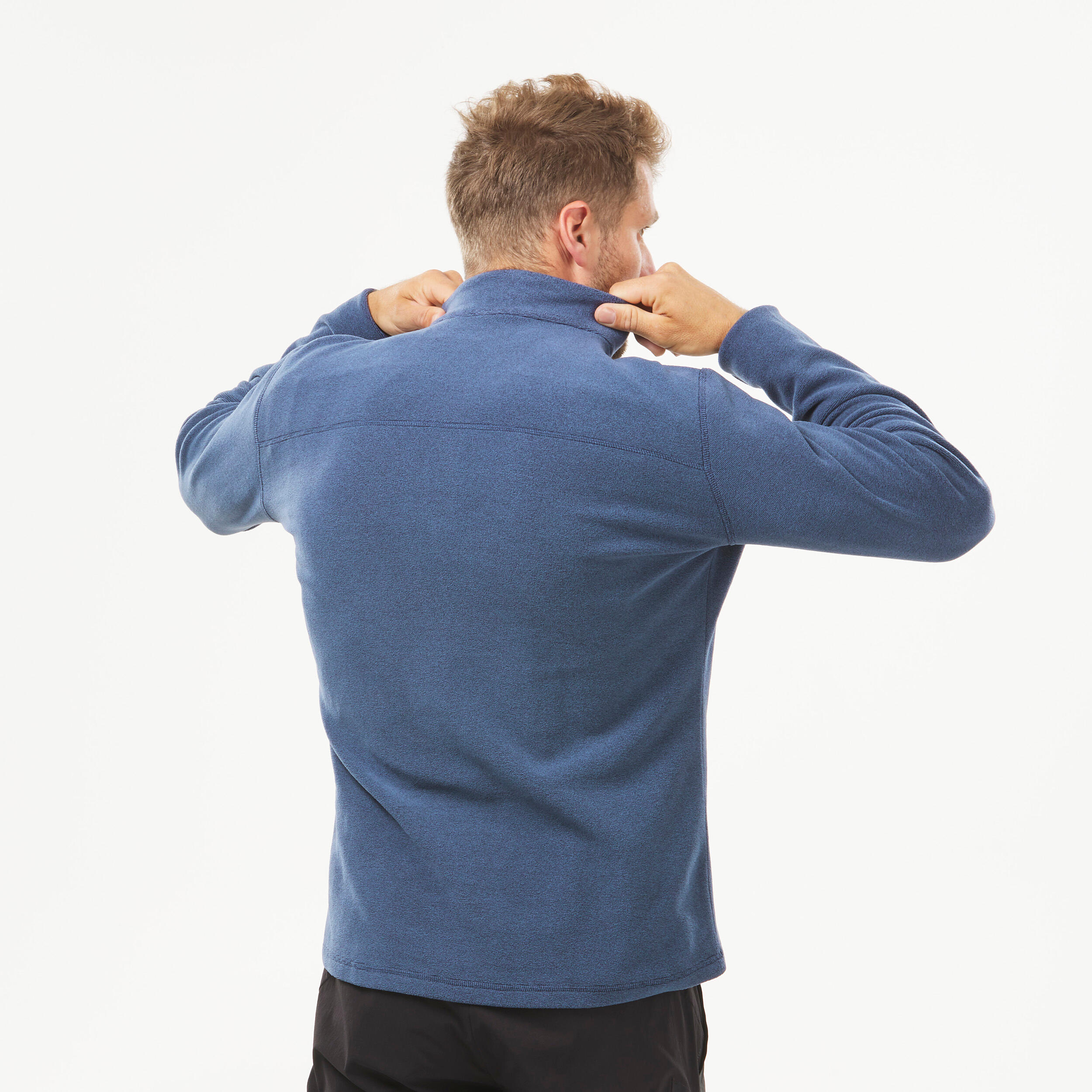 Men Sweater Half-Zip Fleece for Hiking MH100 Navy Blue
