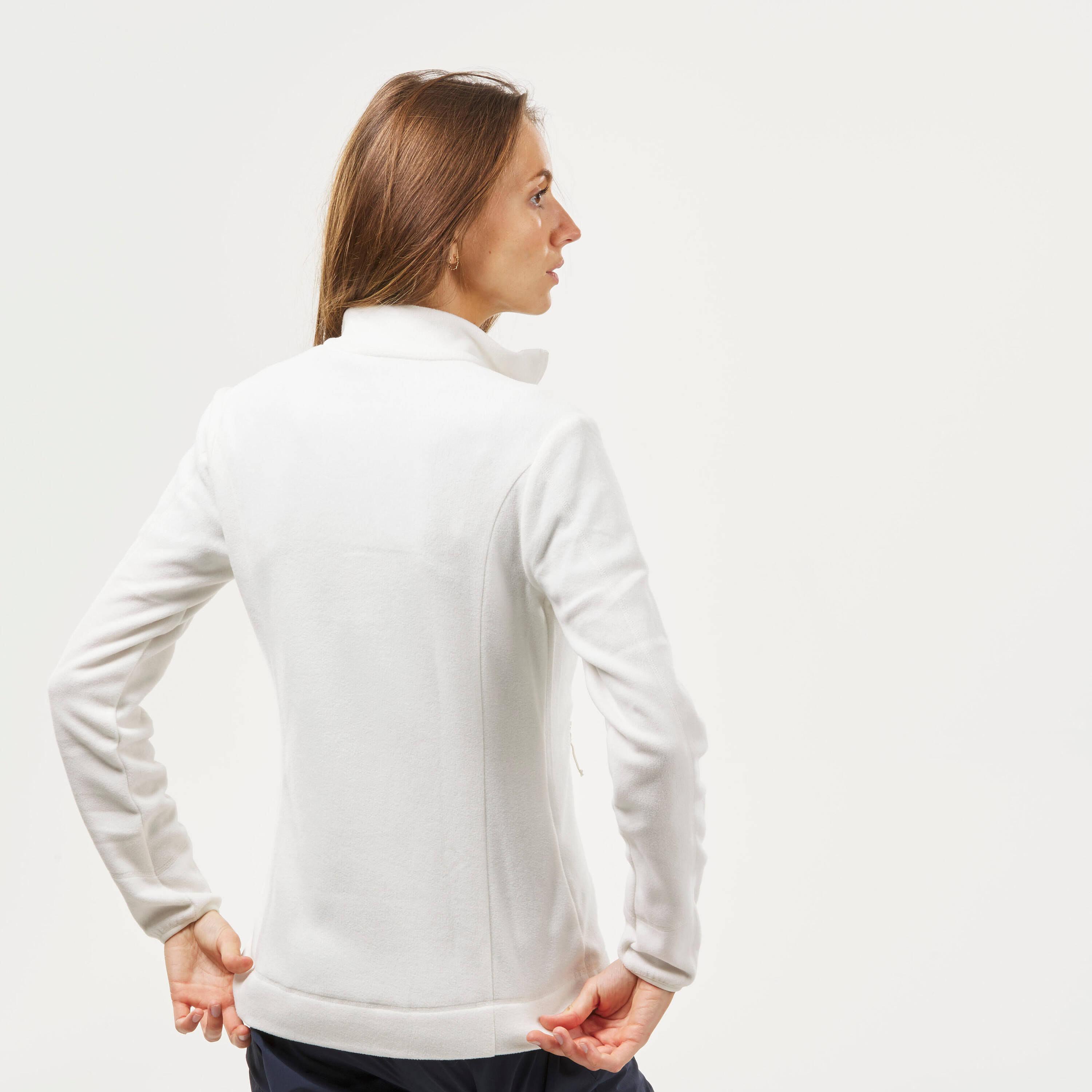 Women Sweater Full-Zip Fleece for Hiking MH100 White -  4