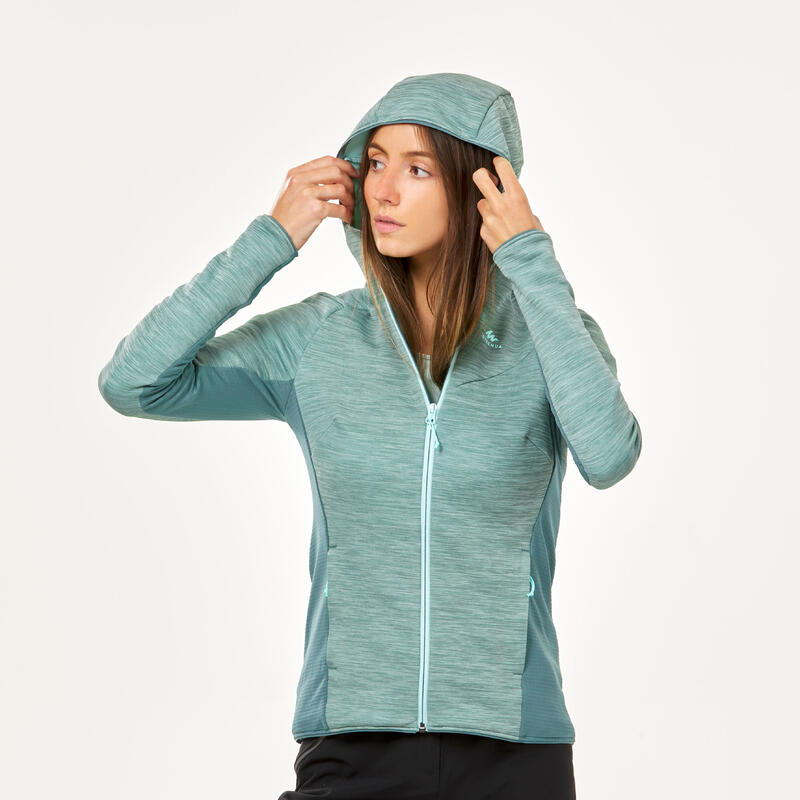 Dun fleece vest voor wandelen dames MH520 Light turquoise