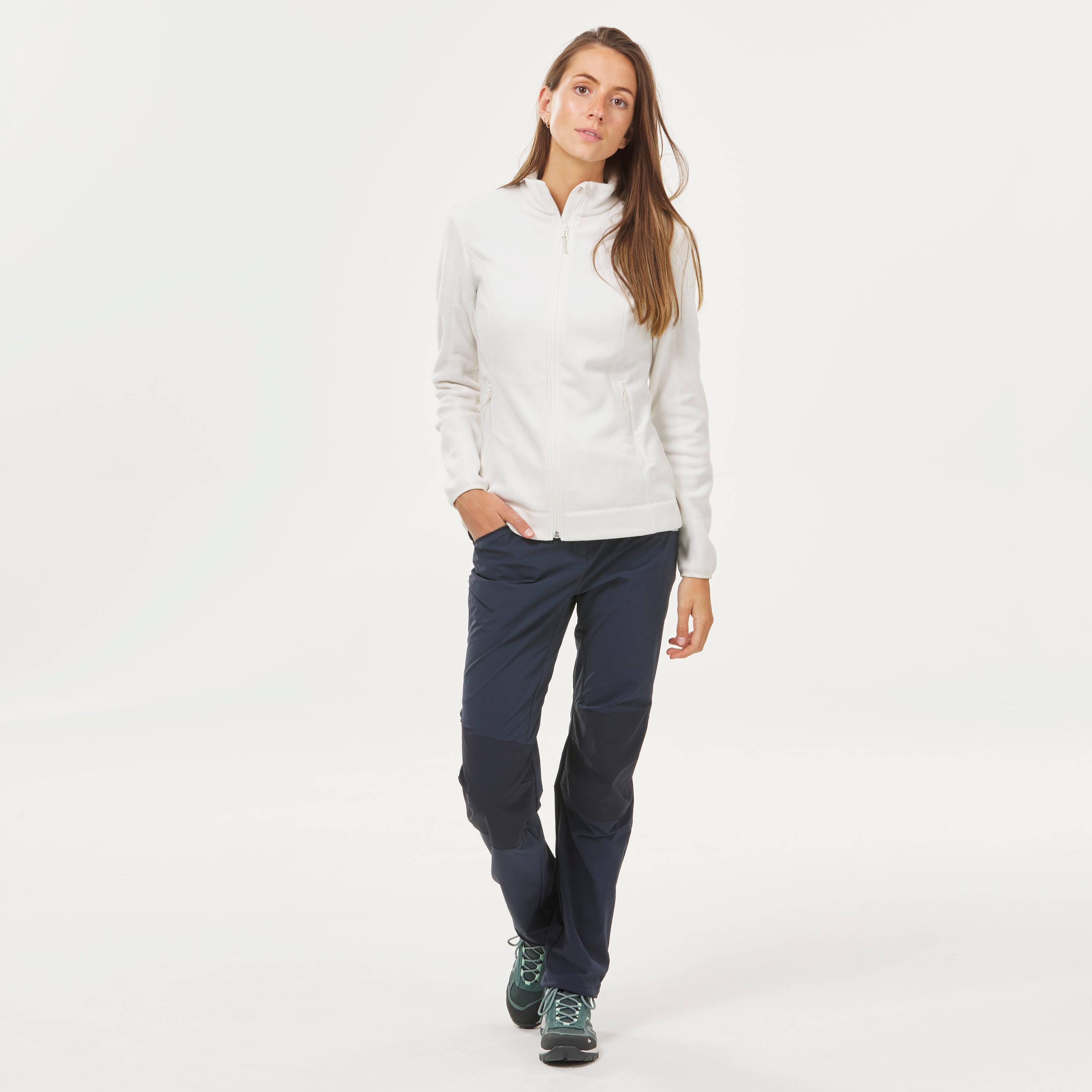 Women Sweater Full-Zip Fleece for Hiking MH100 White -  5