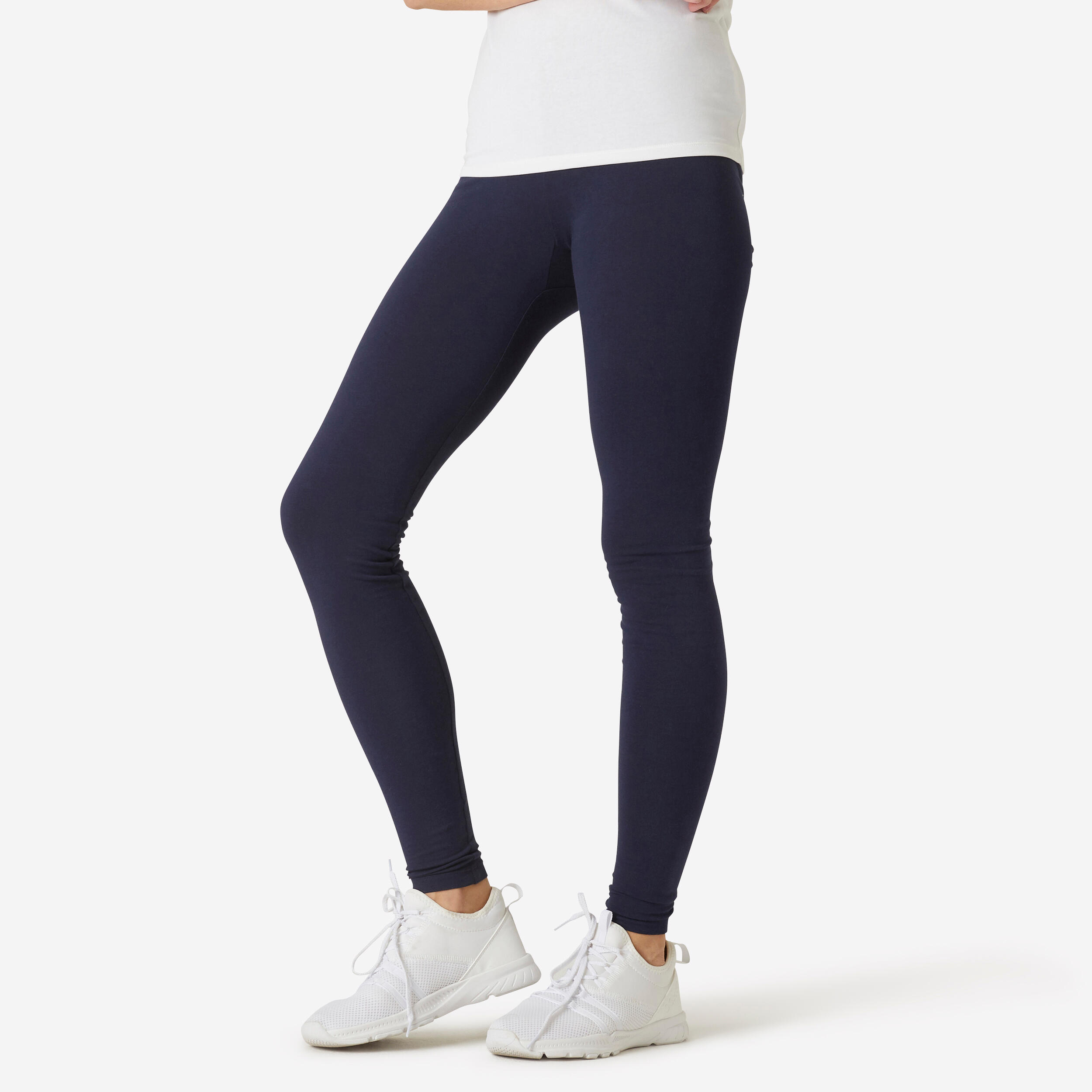 Legging fitness long coton extensible femme Fit bleu marine