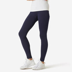 Mallas Leggings fitness algodón efecto vientre plano Mujer Domyos Fit 500 azul