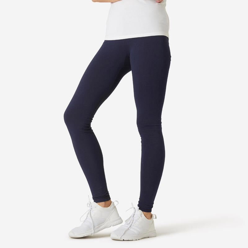 Leggings mallas algodón efecto vientre plano fitness Mujer Domyos Fit 500 azul