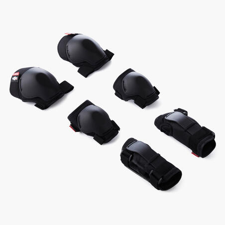 Set de 3x2 protections enfant roller skateboard trottinette 100 noir