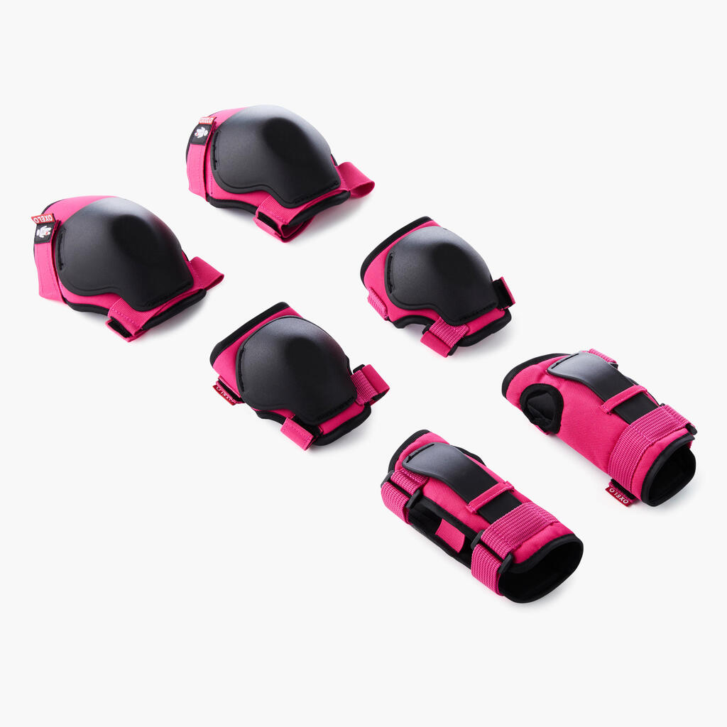 Set de 3x2 protections enfant roller skateboard trottinette 100 rose