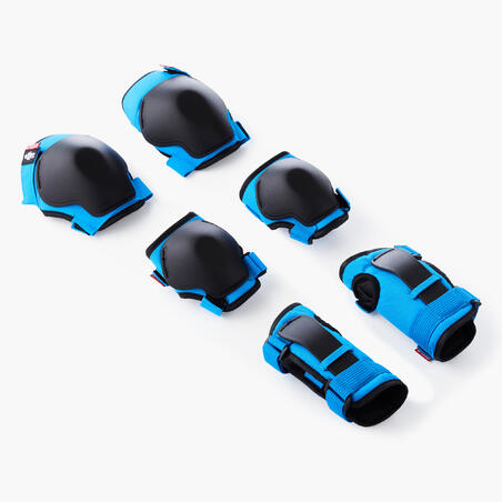 Set de 3x2 protections enfant roller skateboard trottinette 100 bleu