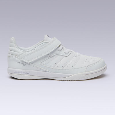 Zapatillas Fútbol Sala niños Kipsta Eskudo 500 Velcro blanco