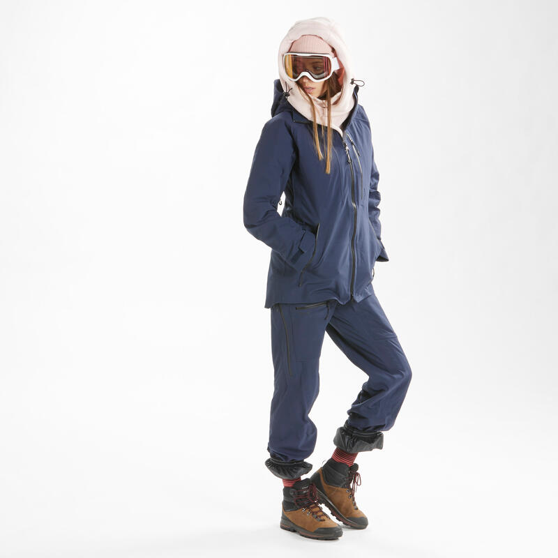 Calças de ski quentes e impermeáveis mulher, FR500 azul marinho