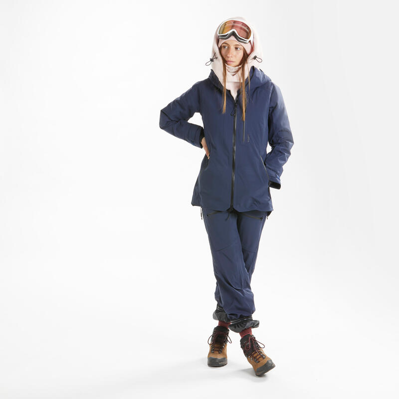 Pantalon de ski chaud et imperméable femme, FR500 bleu marine