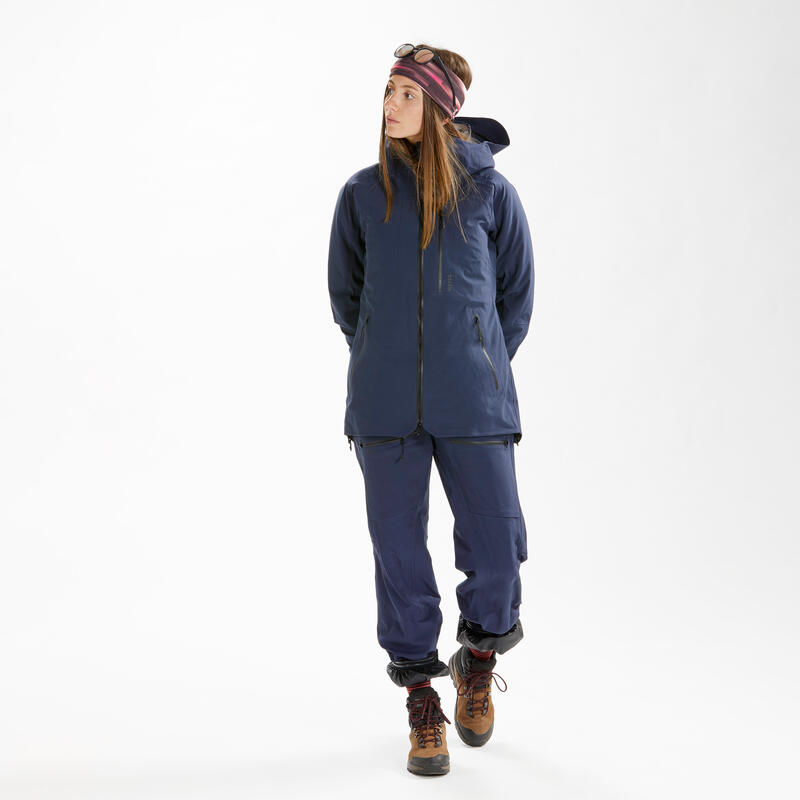 Pantalon de ski chaud et imperméable femme, FR500 bleu marine
