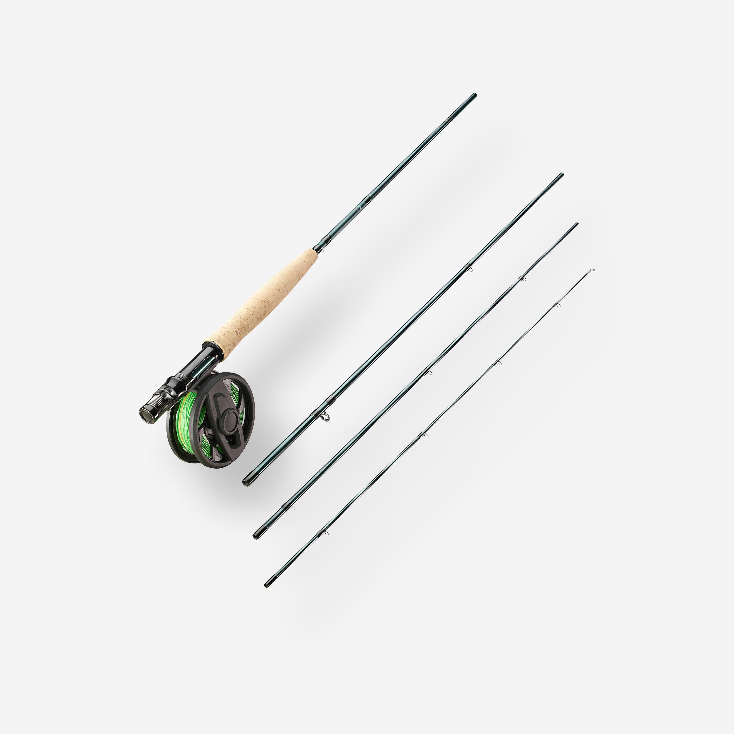 Cheap Fly Fishing Rod and Reel Combo Carbon Fiber 4 Section Fly Fishing  Pole Green Fly Fishing Reel Set