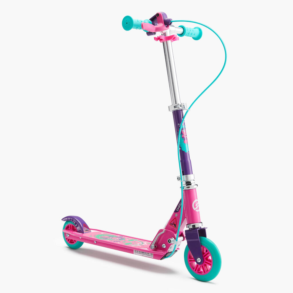 Monopatín para niños Oxelo Play5 con freno de mano rosado - morado