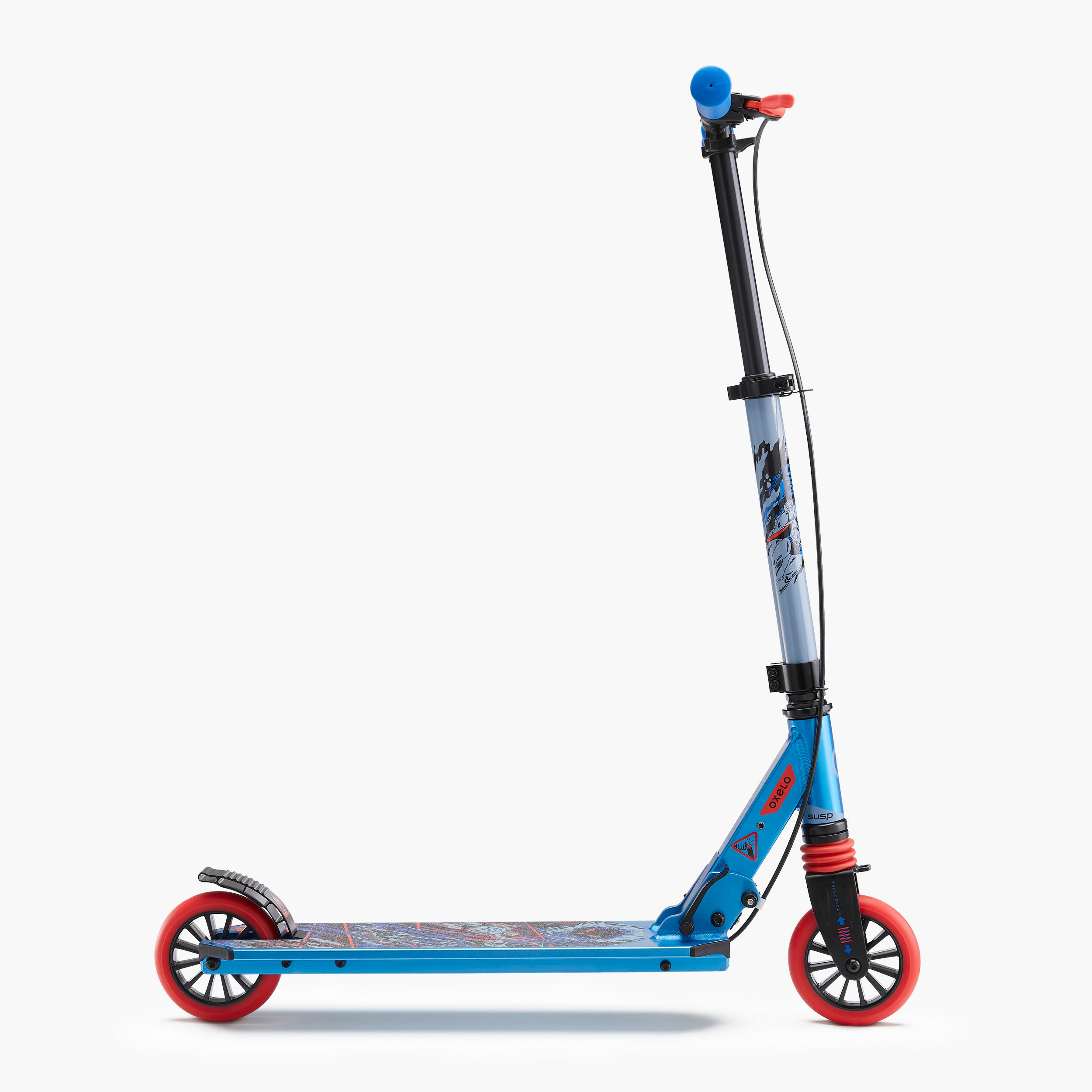 Scooter Tretroller Kinder Federung Lenkerbremse - Mid 5 blau 17/36