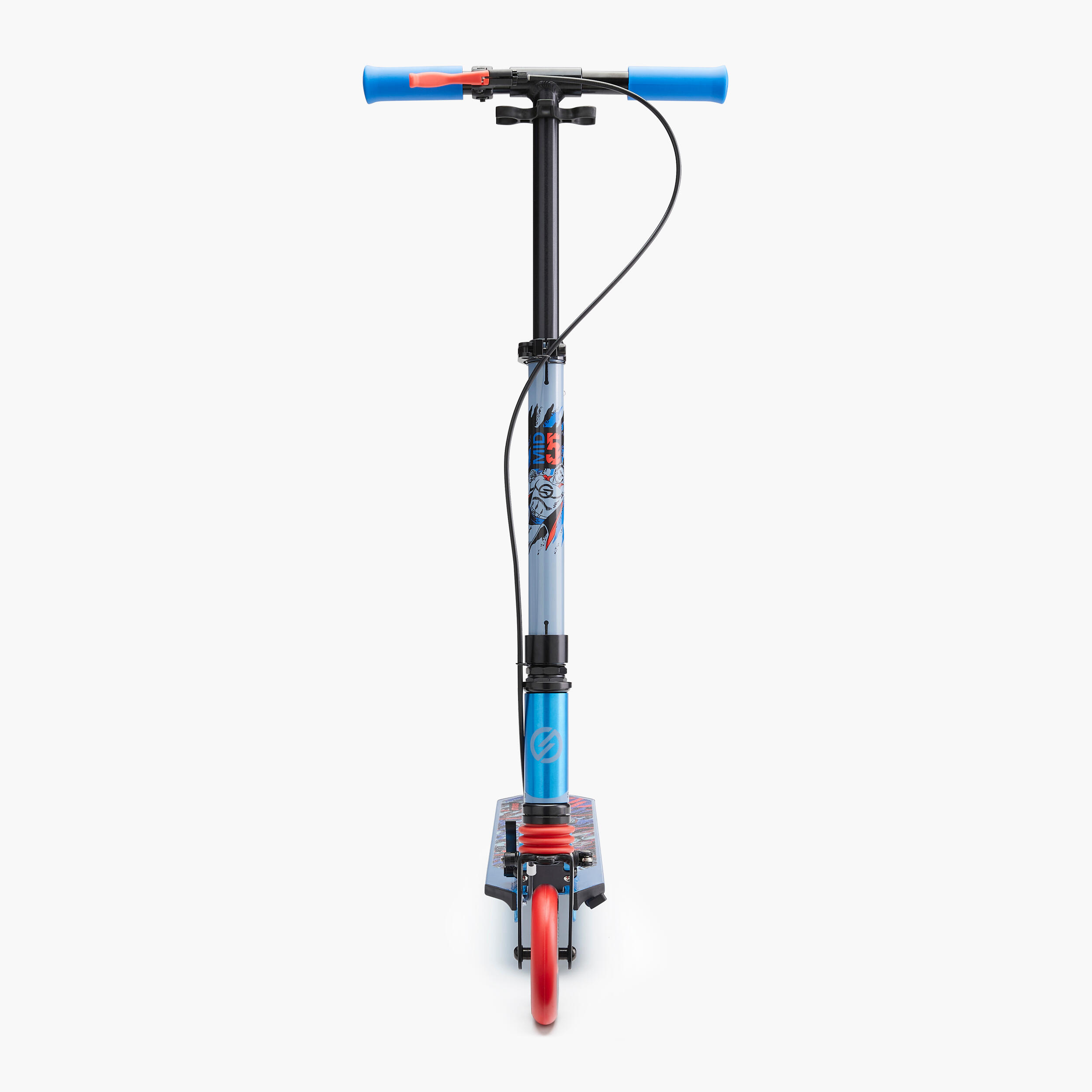 TROTTINETTE ENFANT MID 5 AVEC FREIN AU GUIDON ET SUSPENSION GRAPHISME BLEU - OXELO