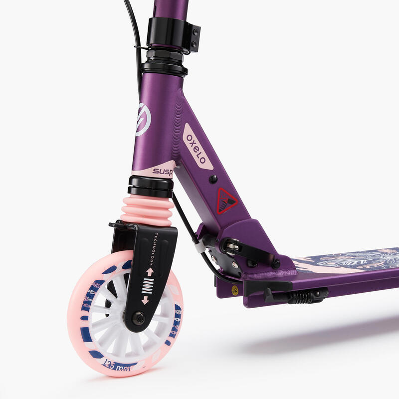 Scooter Tretroller Kinder mit Federung und Lenkerbremse - MID5 violett