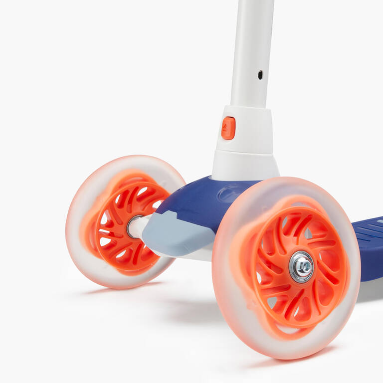 Kids' folding 3-wheeled light-up scooter, blue