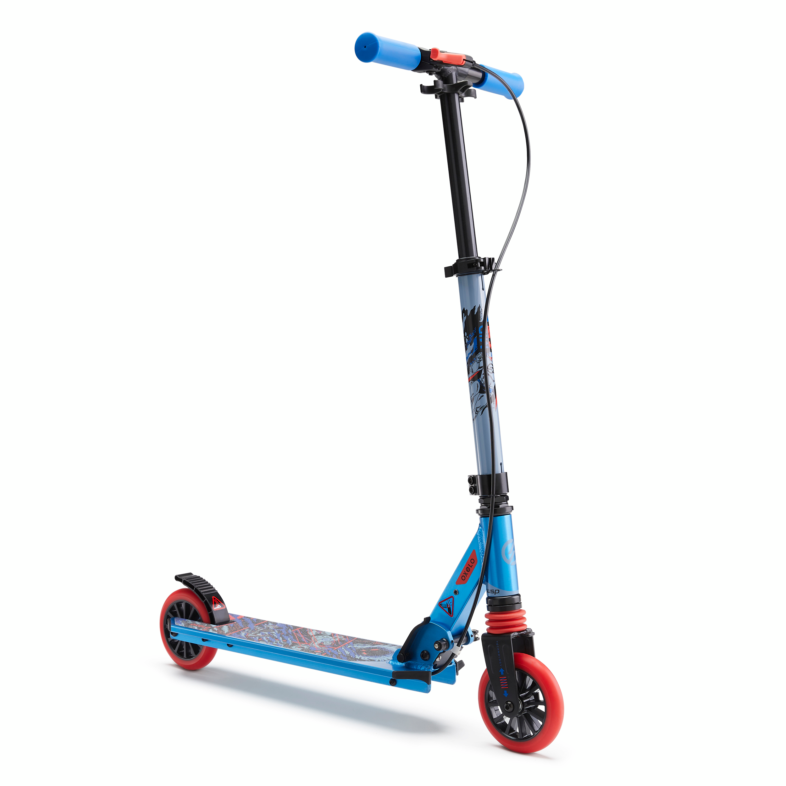 TROTTINETTE ENFANT MID5 AVEC FREIN AU GUIDON ET SUSPENSION GRAPHISME BLEU  pour les clubs et collectivités