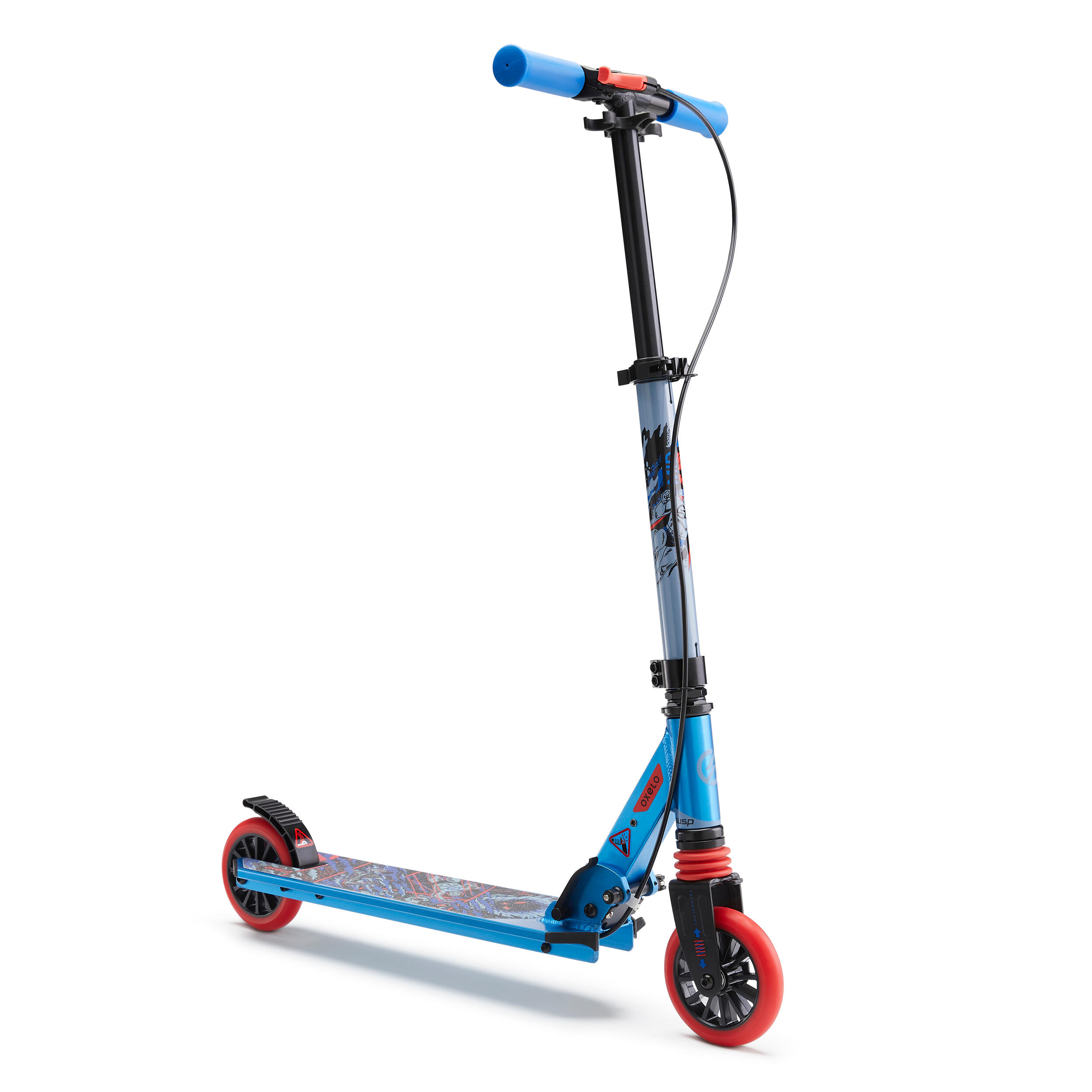 TROTTINETTE ENFANT MID 5 AVEC FREIN AU GUIDON ET SUSPENSION GRAPHISME BLEU - OXELO